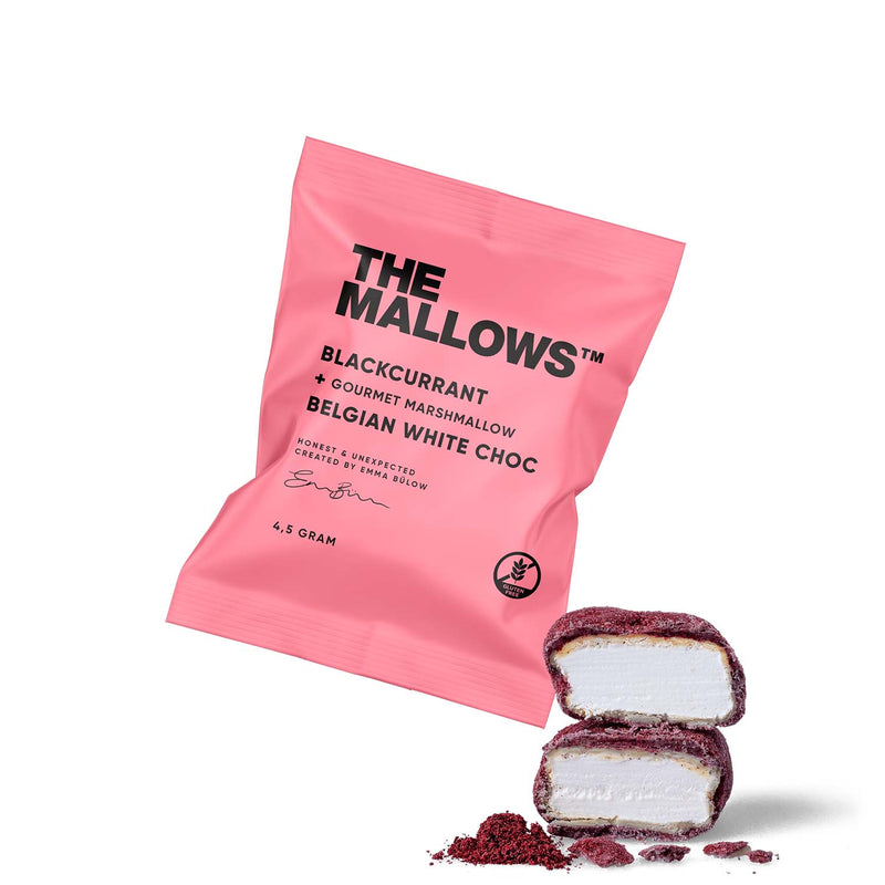 The Mallows Blackcurrant & White Chocolate Flowpack | Gourmet skumfiduser med solbær og hvid chokolade