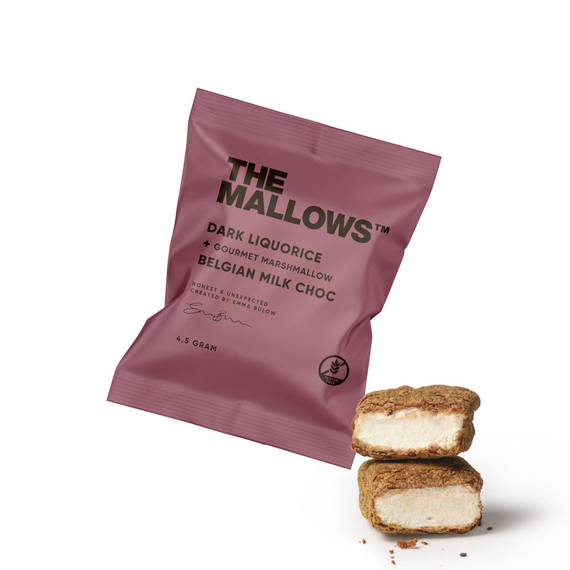 The Mallows Dark Liquorice Flowpack | Gourmet skumfiduser med lakrids og mørk chokolade