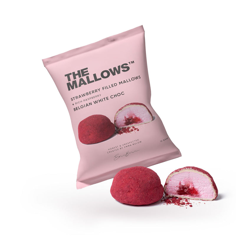The Mallows Strawberry Filled Mallows & Raspberry White Chocolate | Gourmet skumfiduser med bær og hvid chokolade