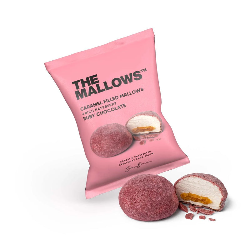 The Mallows Caramel Filled Mallows Ruby Chocolate | Gourmet skumfiduser med karamel og ruby chokolade