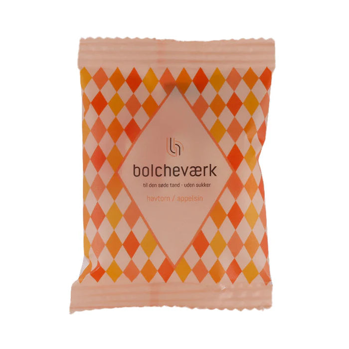 Bolcheværk Sukkerfri Bolcher Appelsin & Havtorn Flowpack 12g