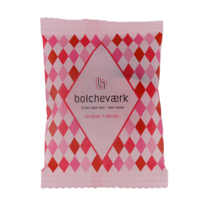 Bolcheværk Sukkerfri Bolcher Hindbær & Lakrids Flowpack 12g